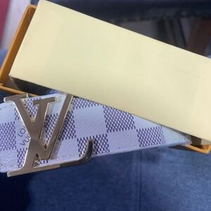 Louis Vuitton Belt | white checkers | Gold buckle